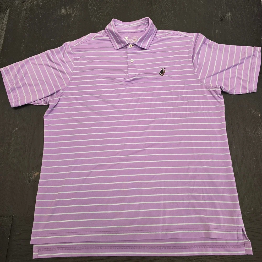 F&G Tech Mens Purple Striped Polo Shirt Forest Creek Golf Club Large Made in USA - Picture 3 of 6